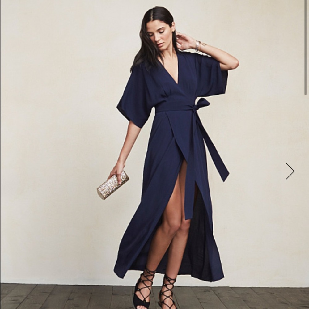 Reformation Elle Dress in Navy Blue